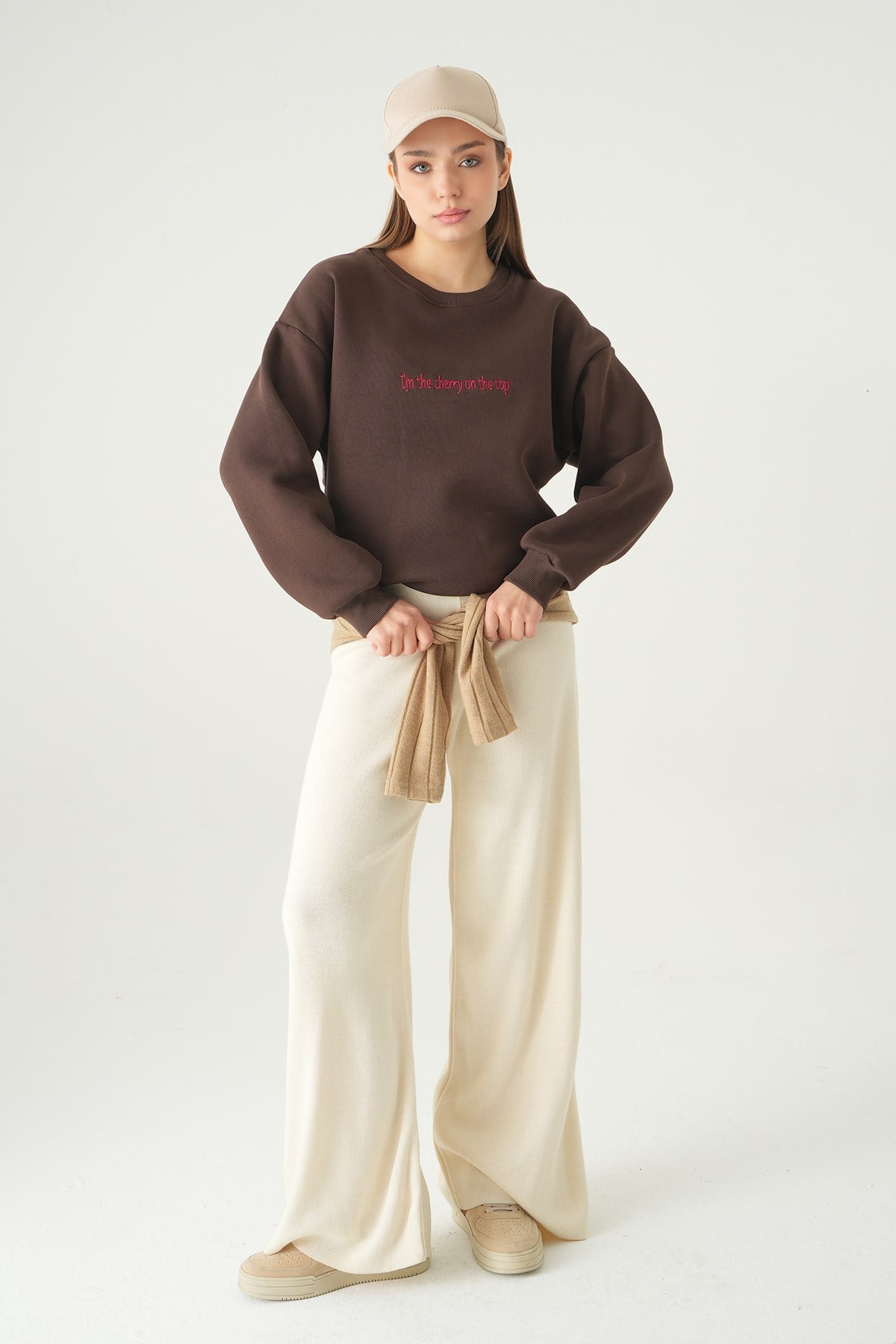 Cherry On Top Baskılı Sweat 1041 Kahve 3