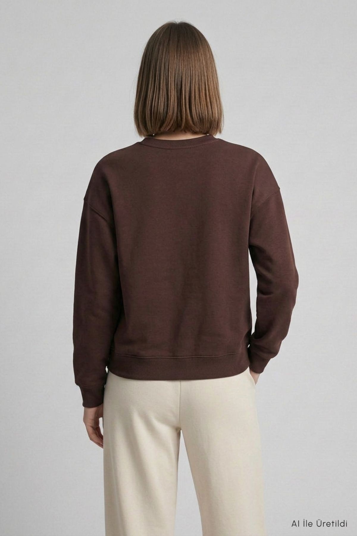 Bisiklet Yakalı Basic Oversize Sweatshirt 954 Kahve 4