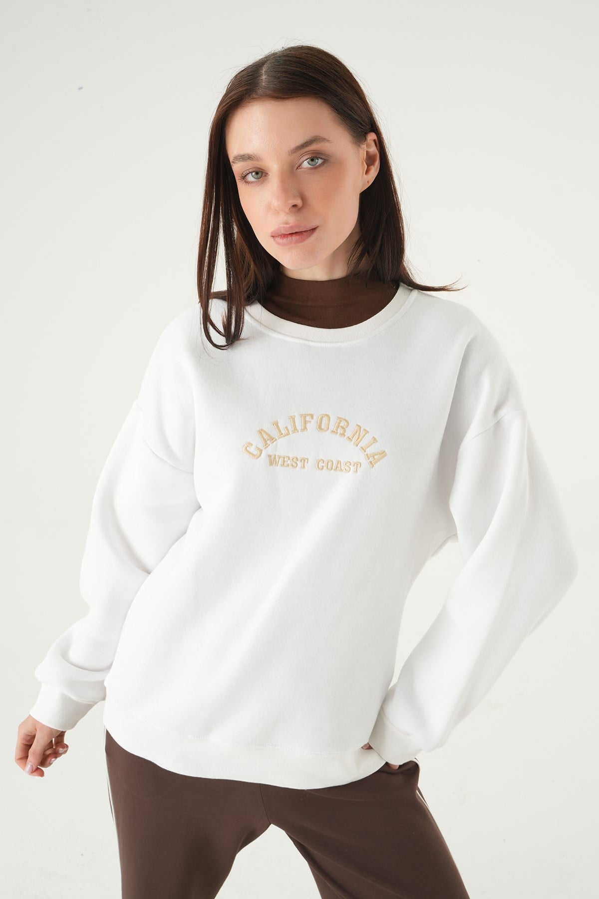 California Baskılı Sweat 1403 Ekru