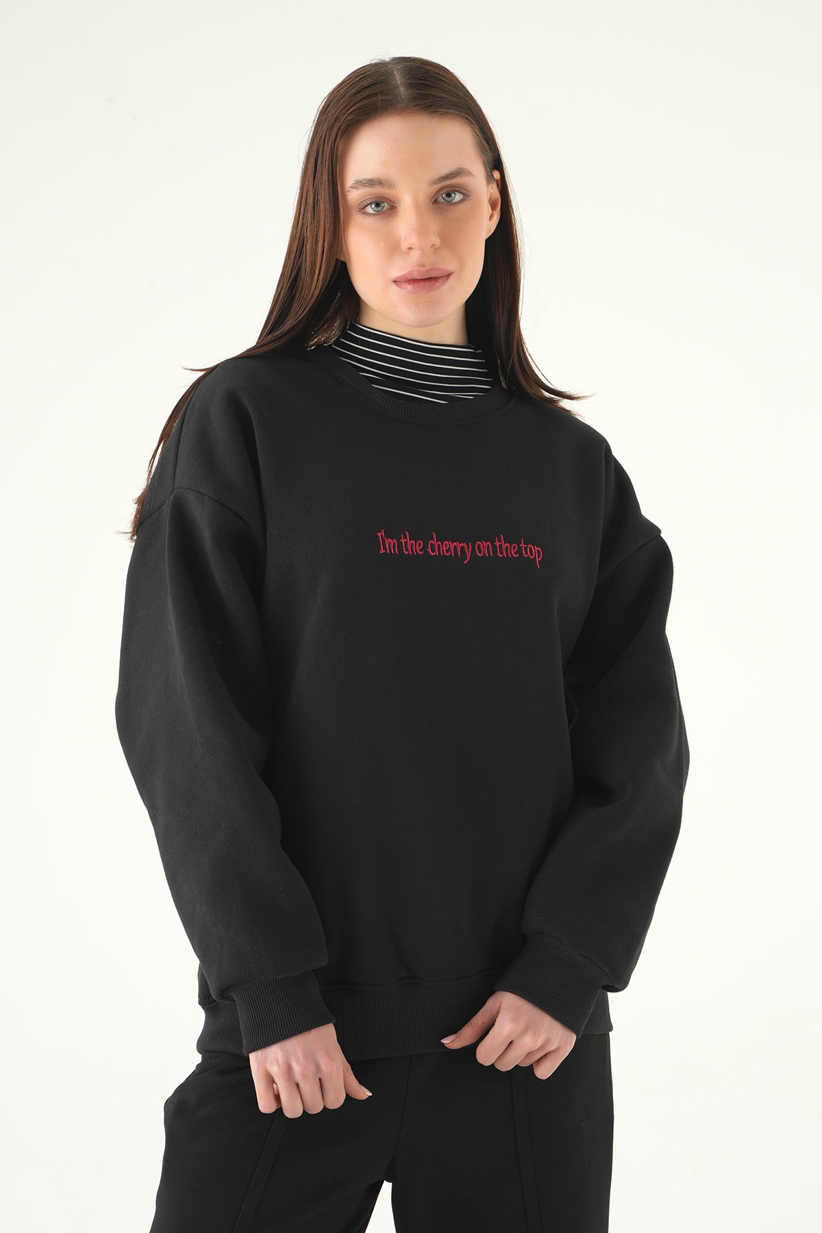 Cherry On Top Baskılı Sweat 1041 Siyah