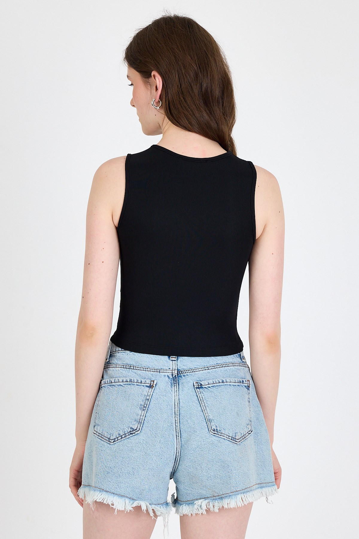 Syah Fiyonk İşlemeli Crop Örme Atlet 0849 5