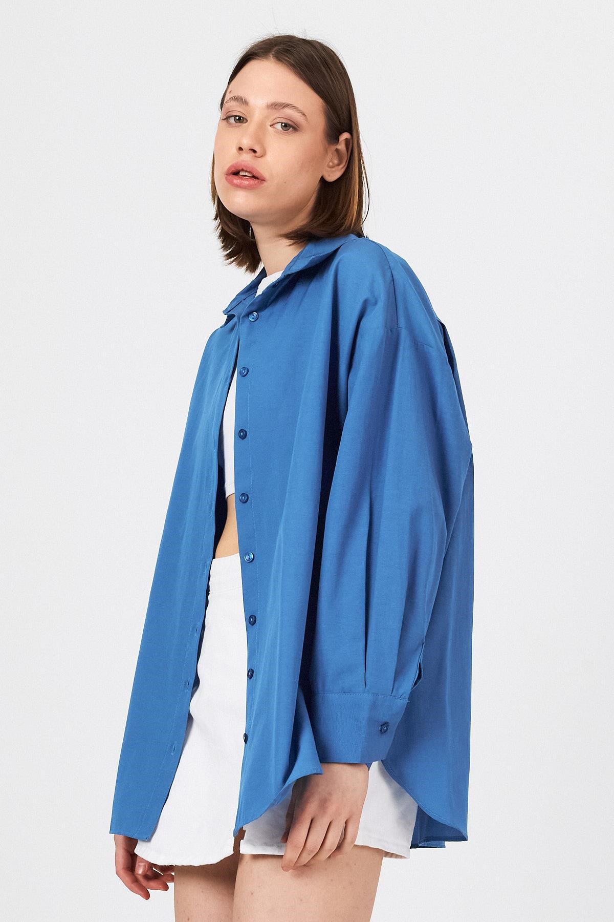 İndigo Oversize Basic Uzun Gömlek 4664A
