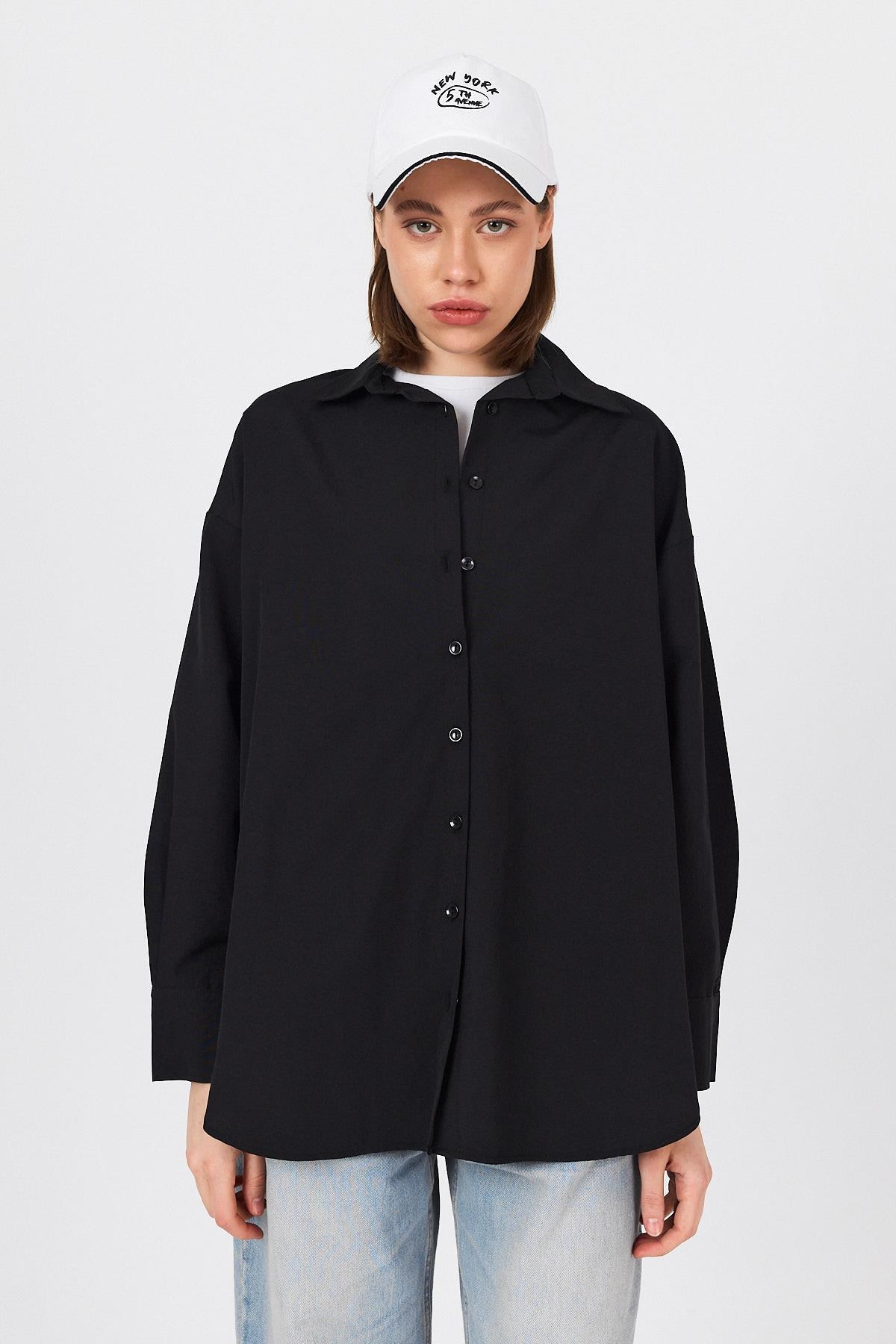 Siyah Oversize Basic Uzun Gömlek 4664A 7
