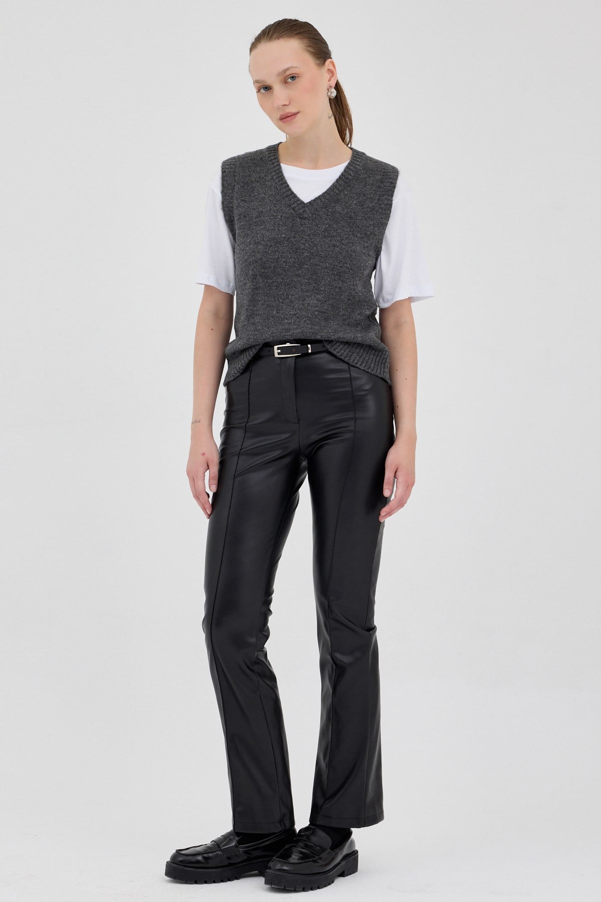 Antrasit Oversize V Yaka Kadın Süveter 2292 3