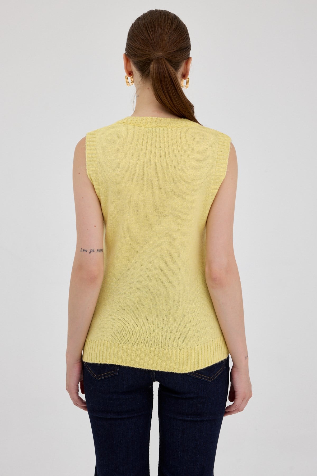 Sarı Oversize V Yaka Kadın Süveter 2292 5