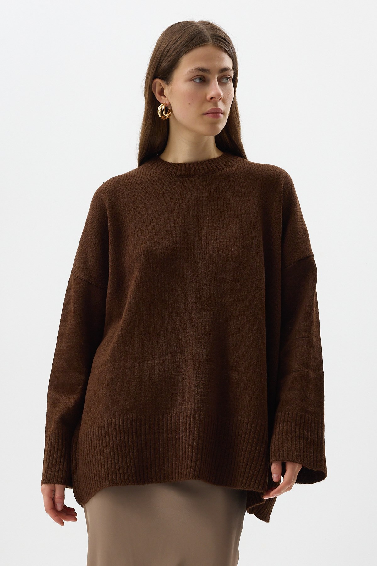 Acı Kahve Bisiklet Yaka Oversize Kadın Kazak 2450