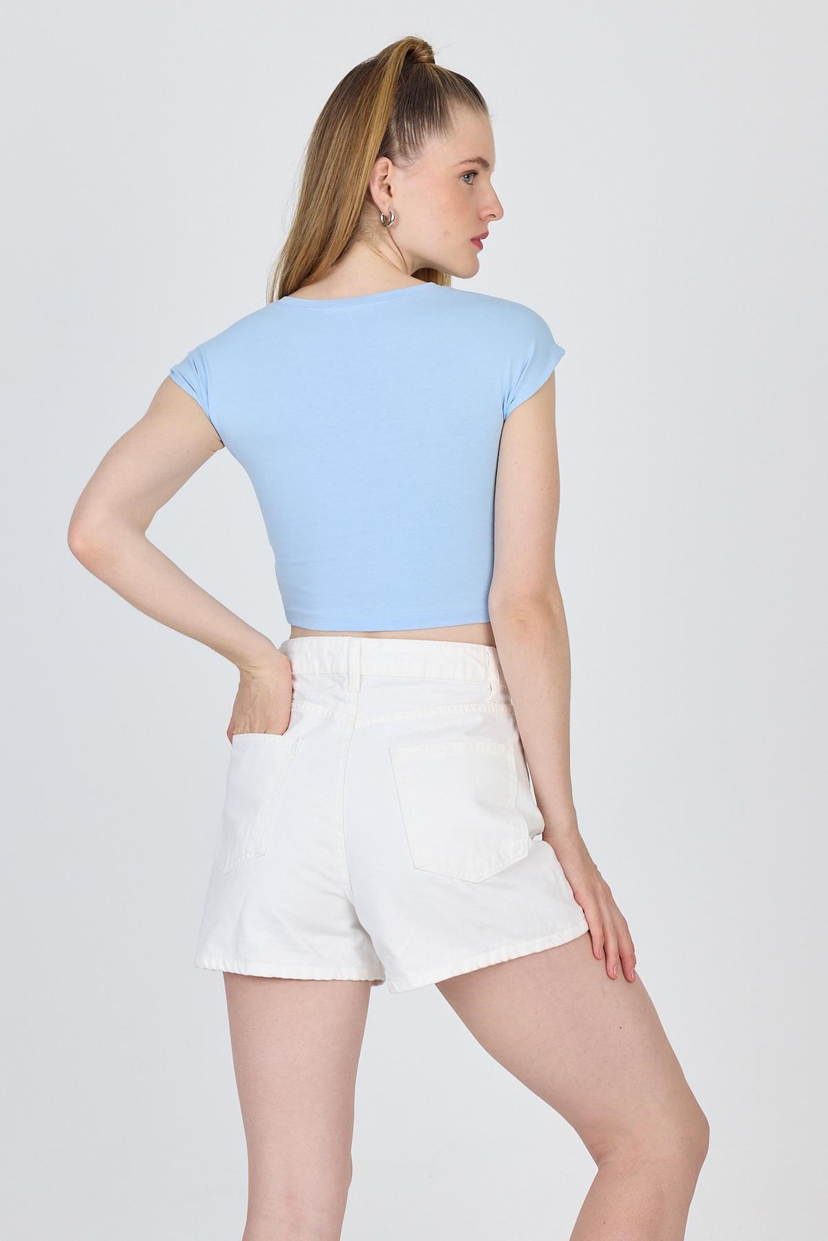 Mavi Bisiklet Yaka Pamuklu Slim Fit Crop Tişört 9199M 5