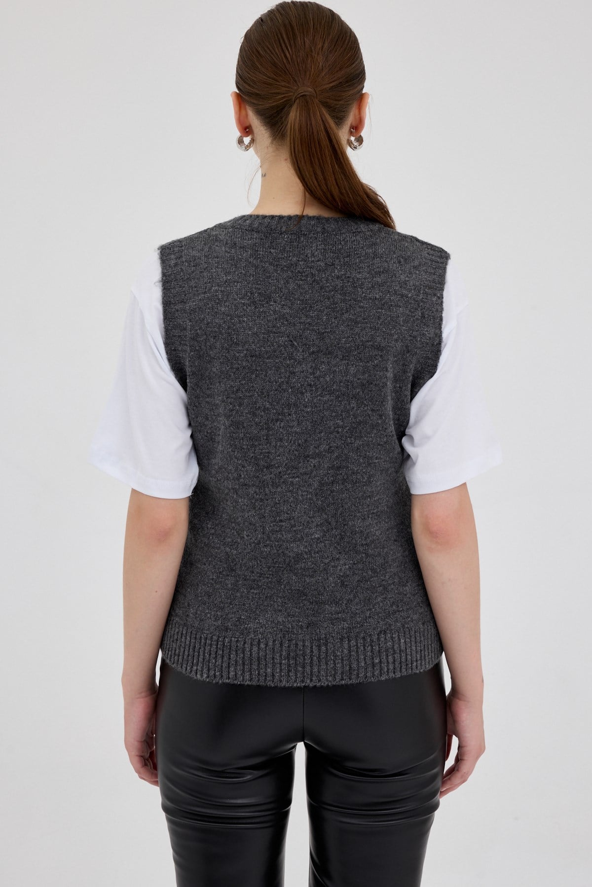 Antrasit Oversize V Yaka Kadın Süveter 2292 5