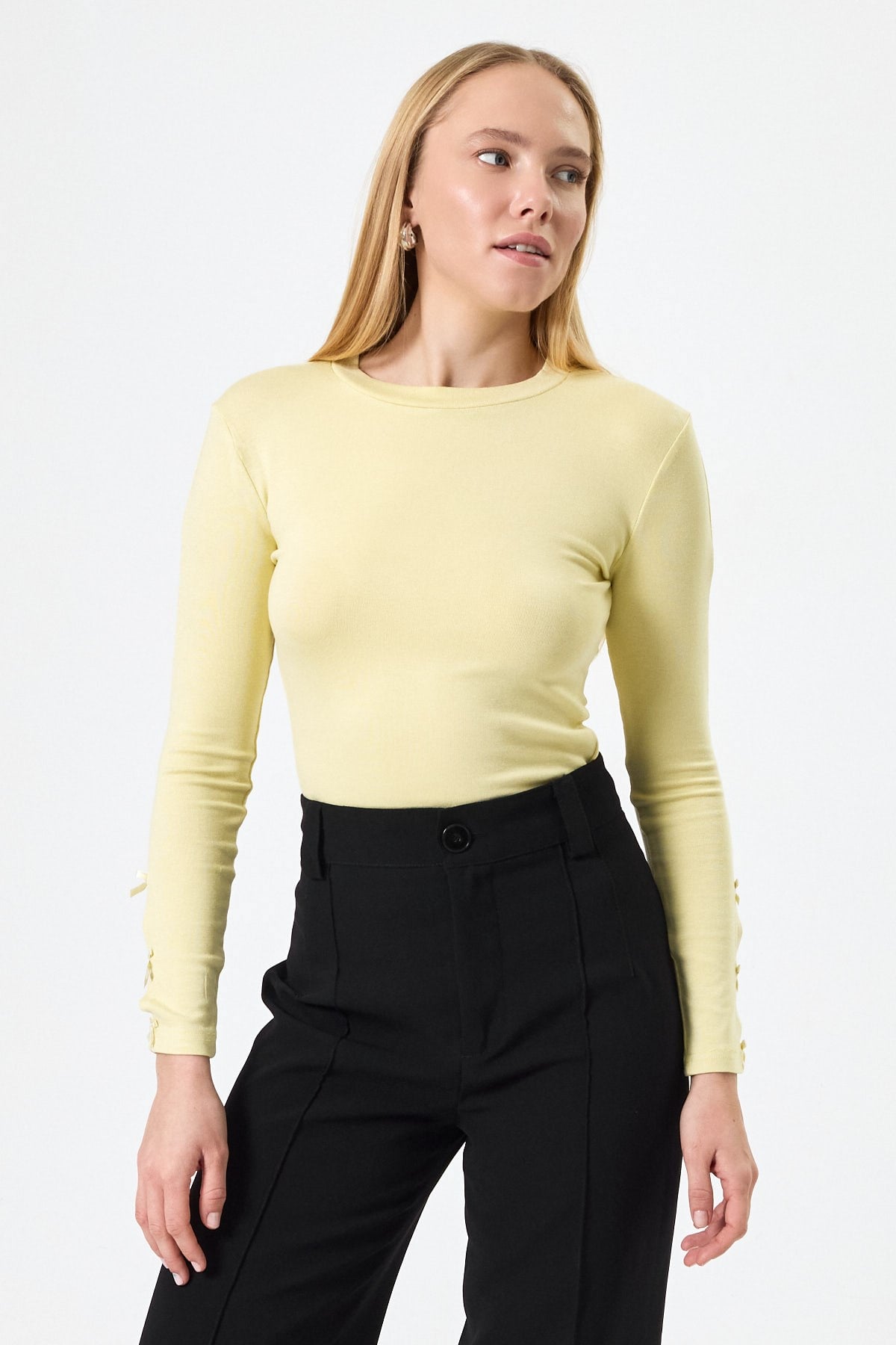 Sarı Kol Kurdele Detaylı Bluz 8232A 6