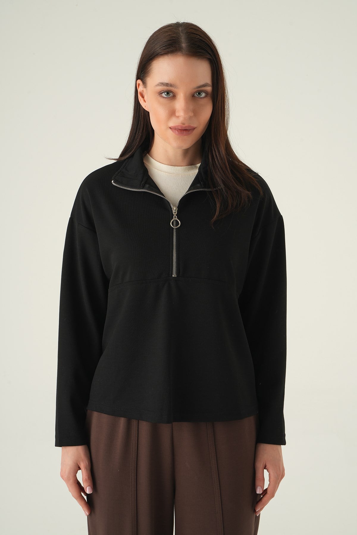Yarım Fermuarlı Sweat 8249A Siyah 2
