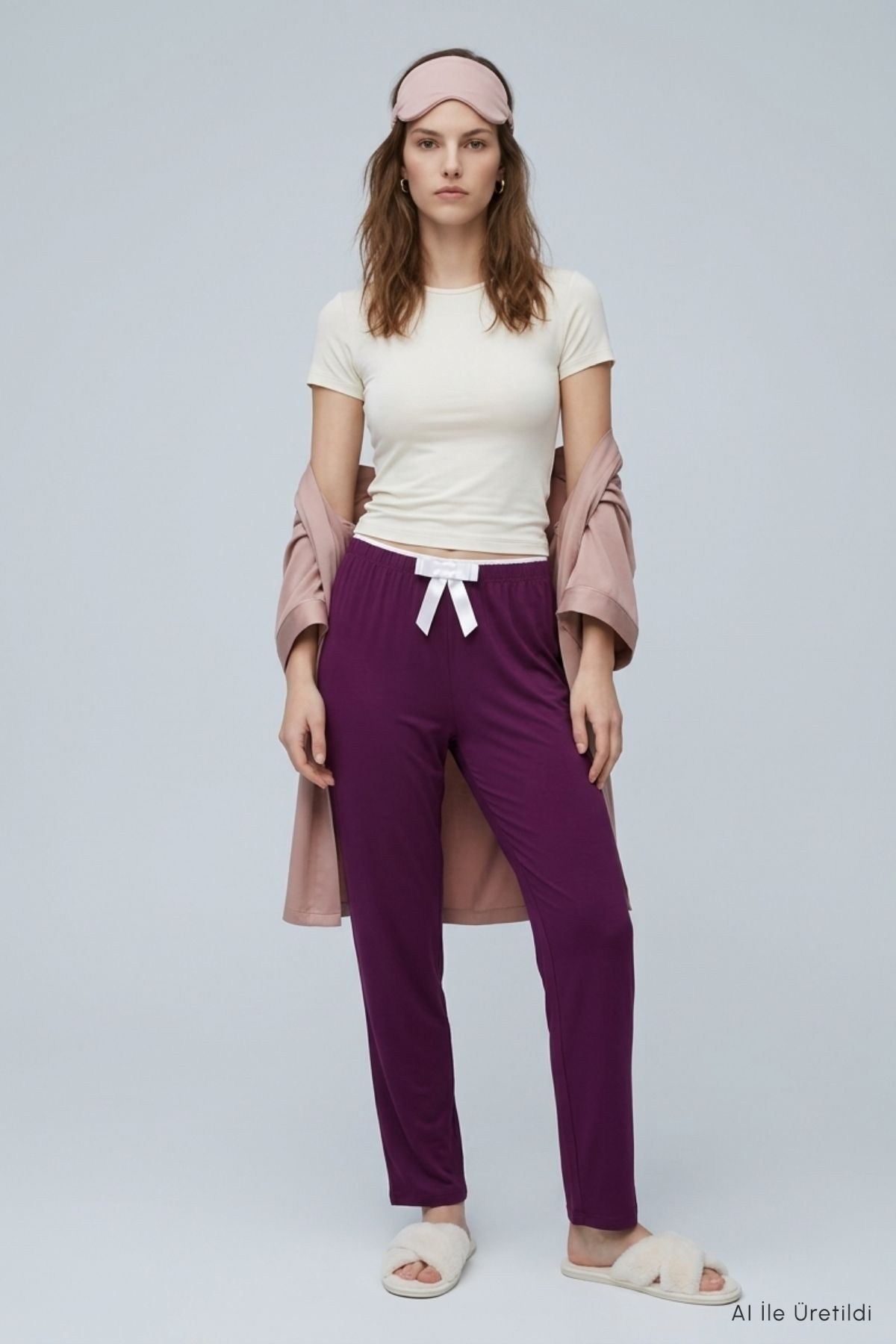 Bel Lastikli Düz Pijama 4559 Mürdüm