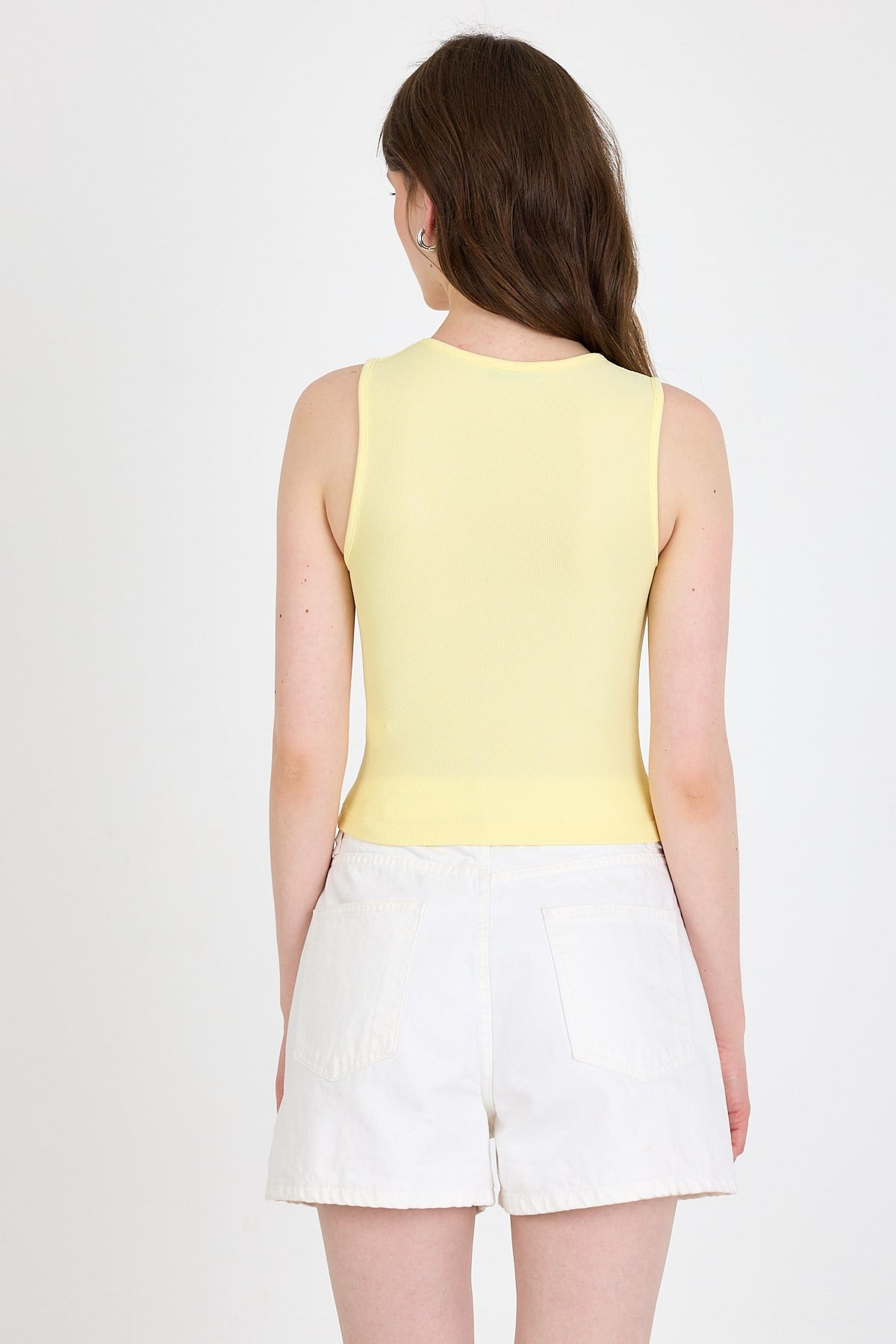 Sarı Fiyonk İşlemeli Crop Örme Atlet 0849 5