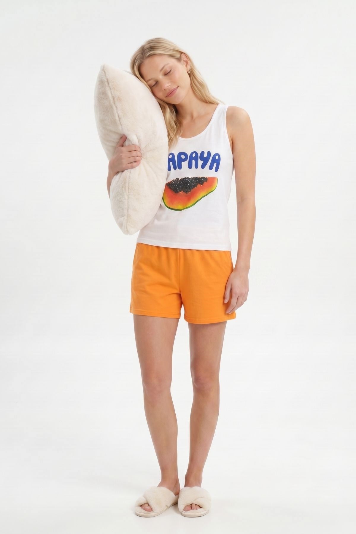 Şortlu Pijama Takımı Papaya Desenli 0417 Orange 3