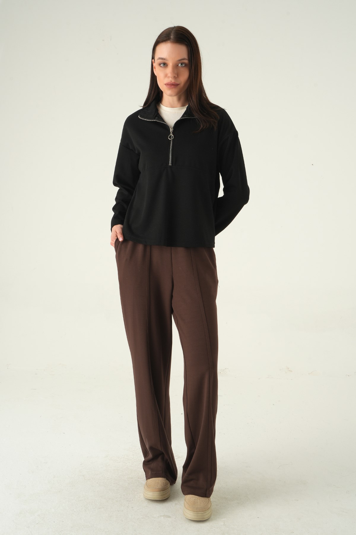 Yarım Fermuarlı Sweat 8249A Siyah 3