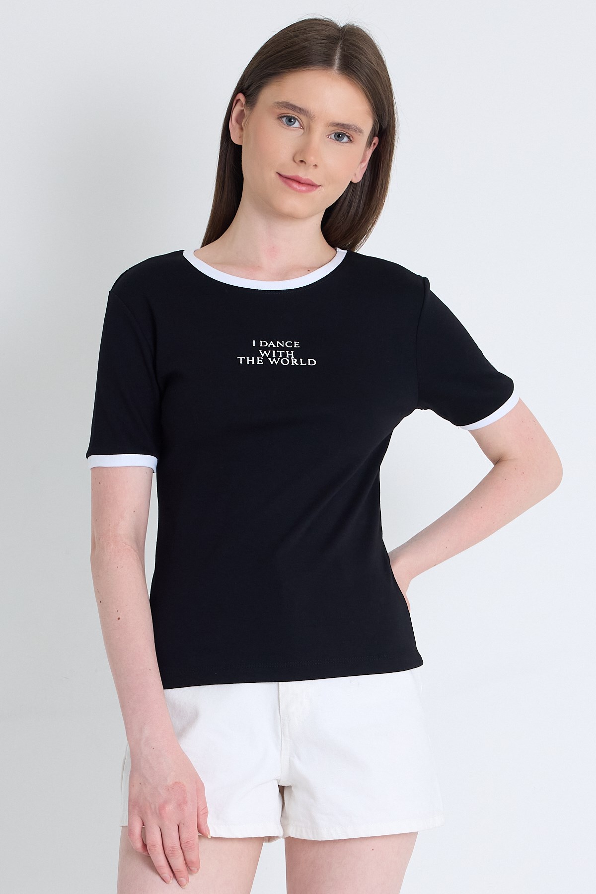 Siyah Yazı Baskılı Relaxed Fit Tişört 5793