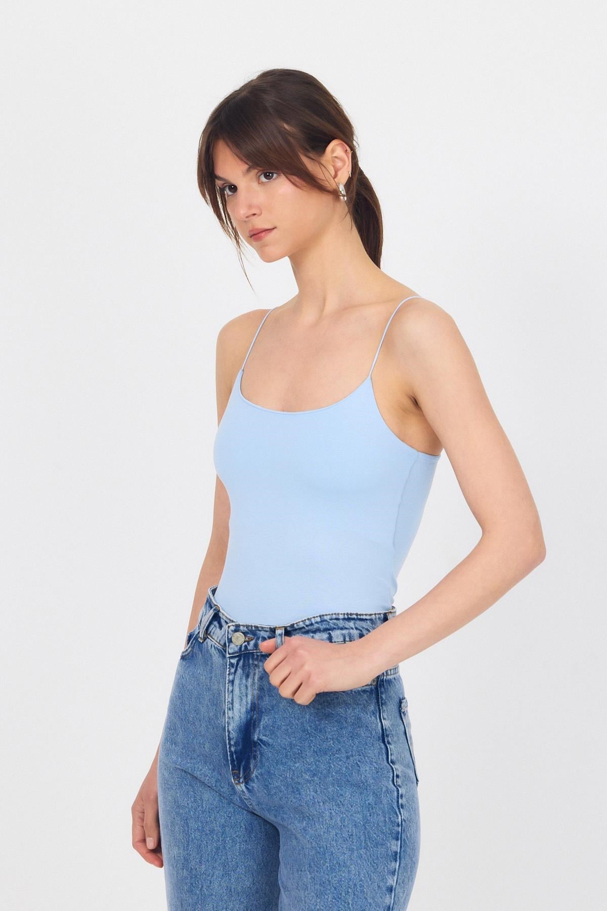 Bebe Mavi İnce Askılı Basic Atlet 848 6