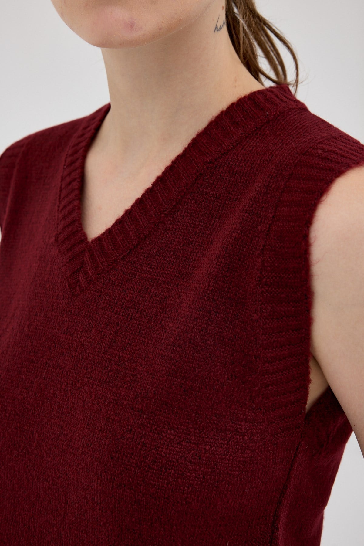 Bordo Oversize V Yaka Kadın Süveter 2292 4