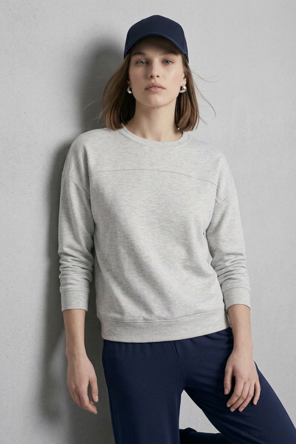Bisiklet Yaka Tunik 8203A Gri Melanj