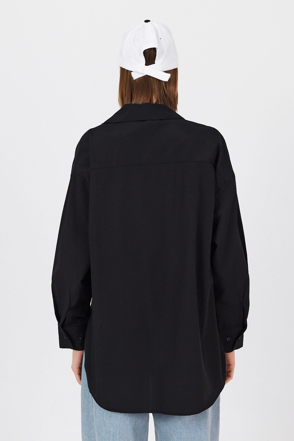 Siyah Oversize Basic Uzun Gömlek 4664A 5