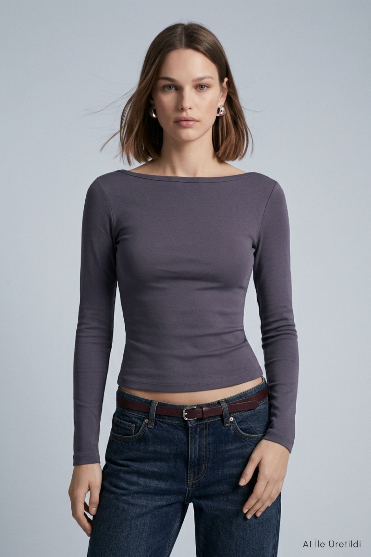 Kayık Yaka Basic Penye Body 744 Antrasit 2