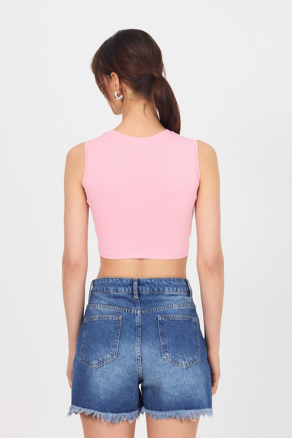 Pembe Bisiklet Yaka Crop Atlet 9189M 5