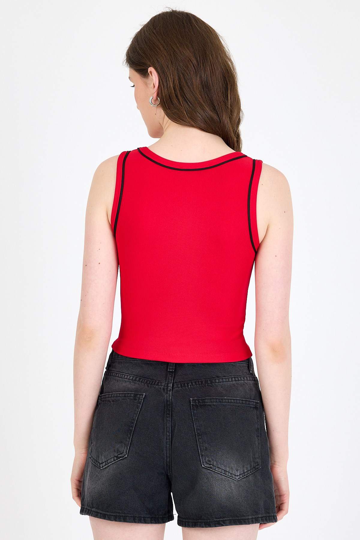 Kırmızı Şerit Detaylı Örme Crop Atlet 1049 5