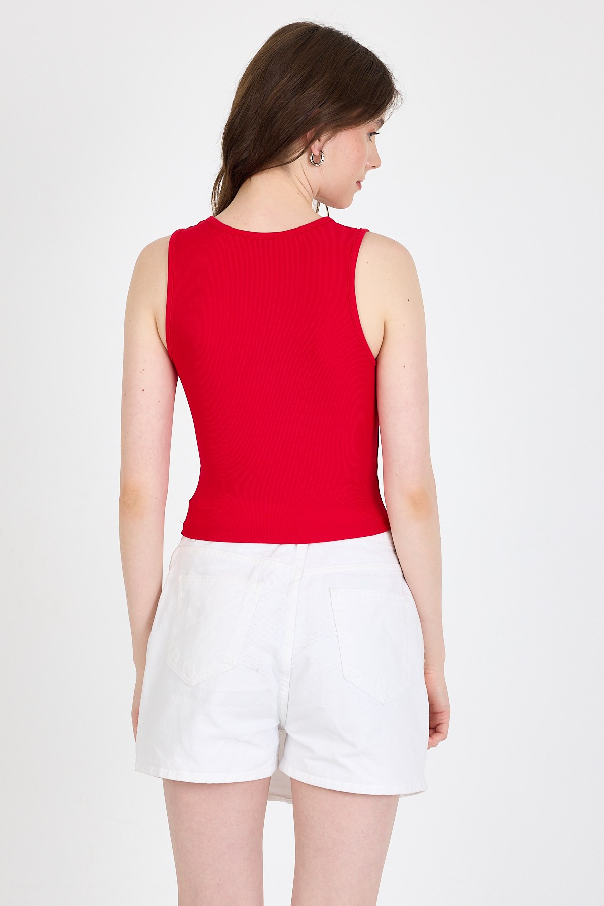 Kırmızı Fiyonk İşlemeli Crop Örme Atlet 0849 5