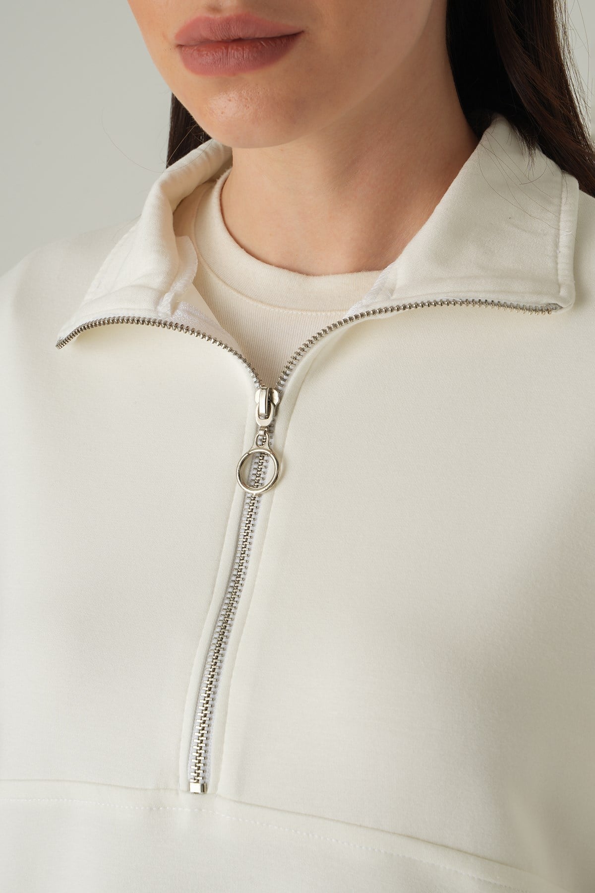 Yarım Fermuarlı Sweat 8249A Ekru 4