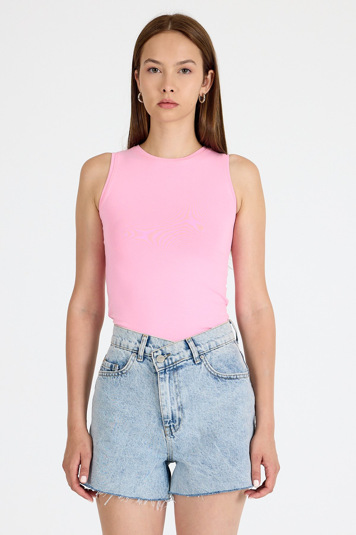 Pembe Bisiklet Yaka Kolsuz Slim Fit Atlet 1663 2