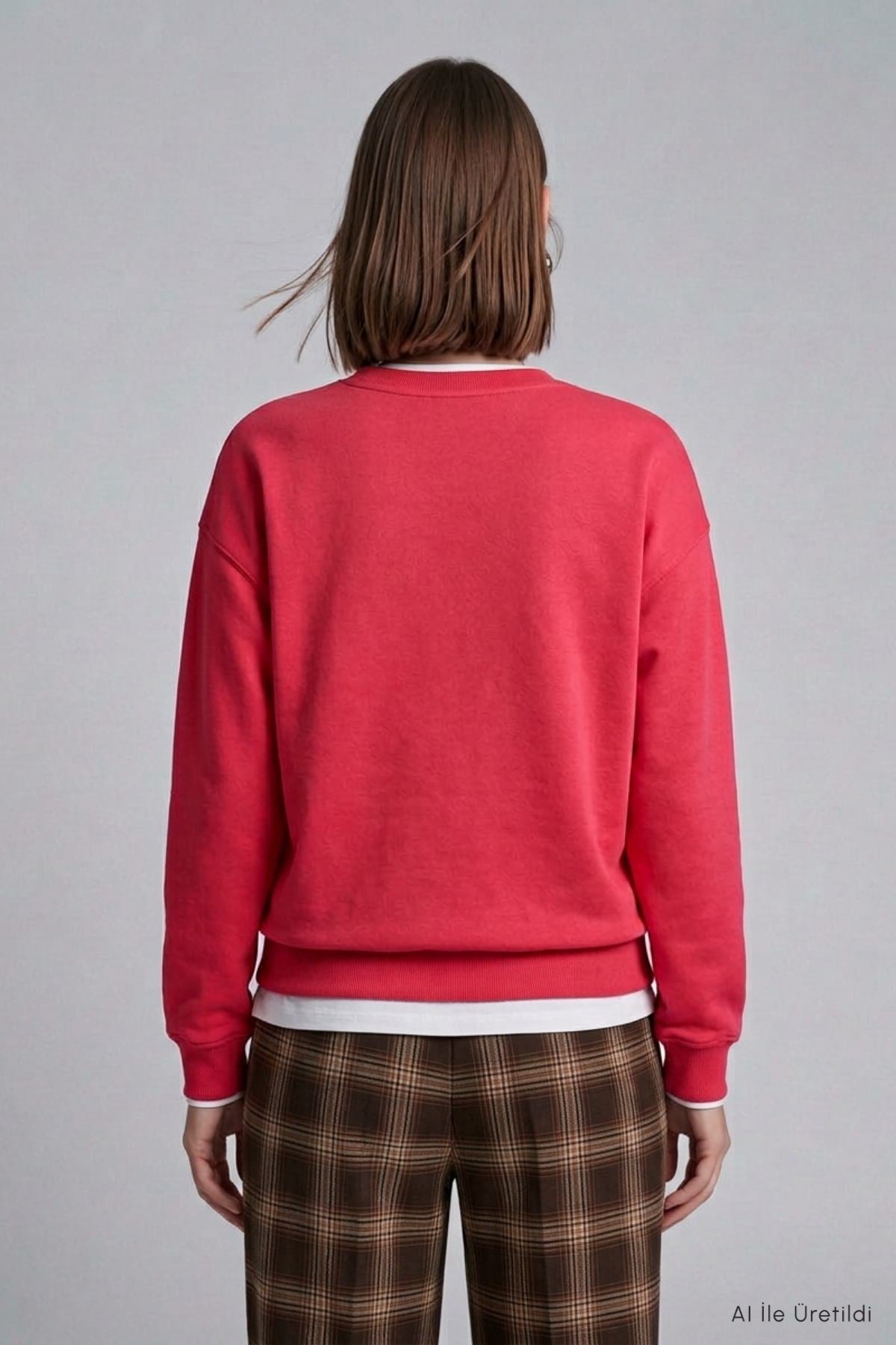 Bisiklet Yakalı Basic Oversize Sweatshirt 954 Kırmızı 4