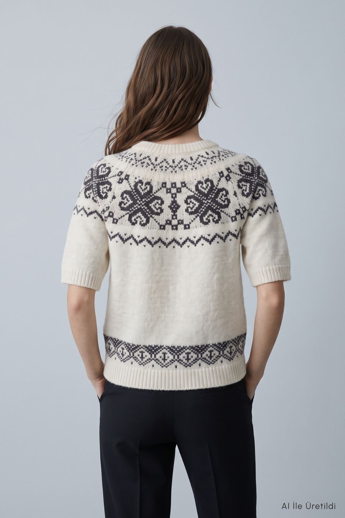Kısa Kol Etnik Desenli Kazak 2512 Natural 3