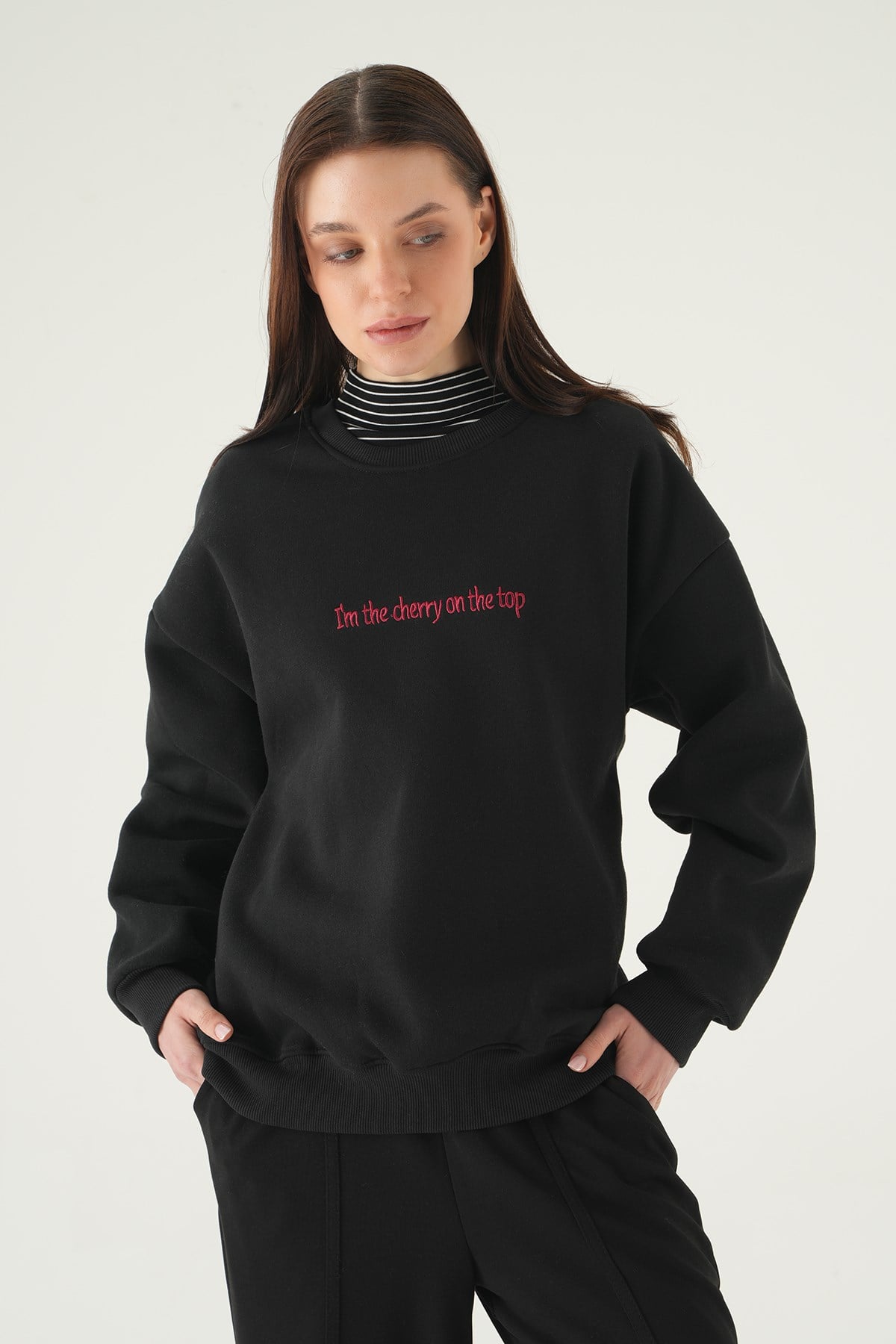 Cherry On Top Baskılı Sweat 1041 Siyah 2
