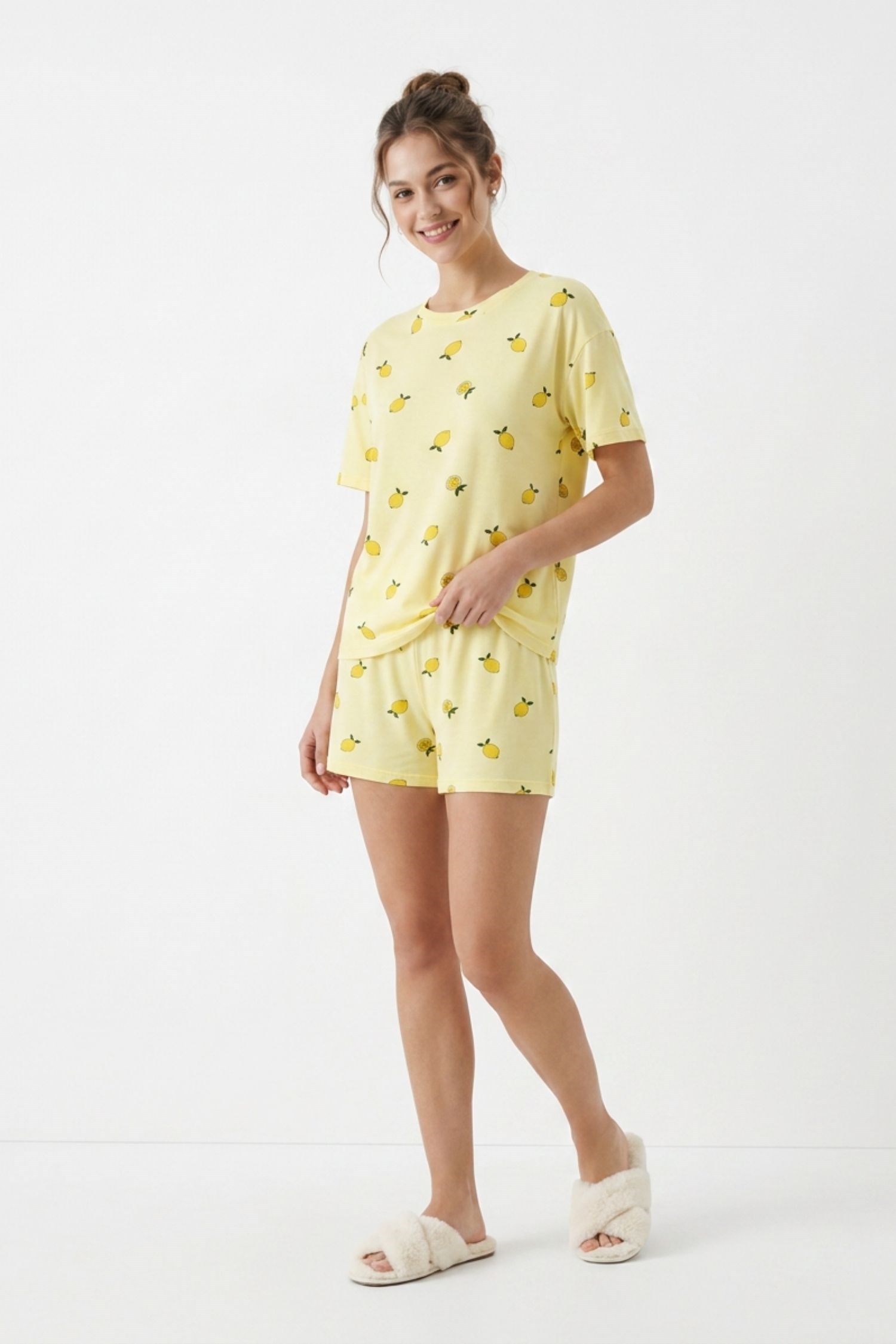 Limon Desen Pointel Pijama Takımı 5267 Sarı