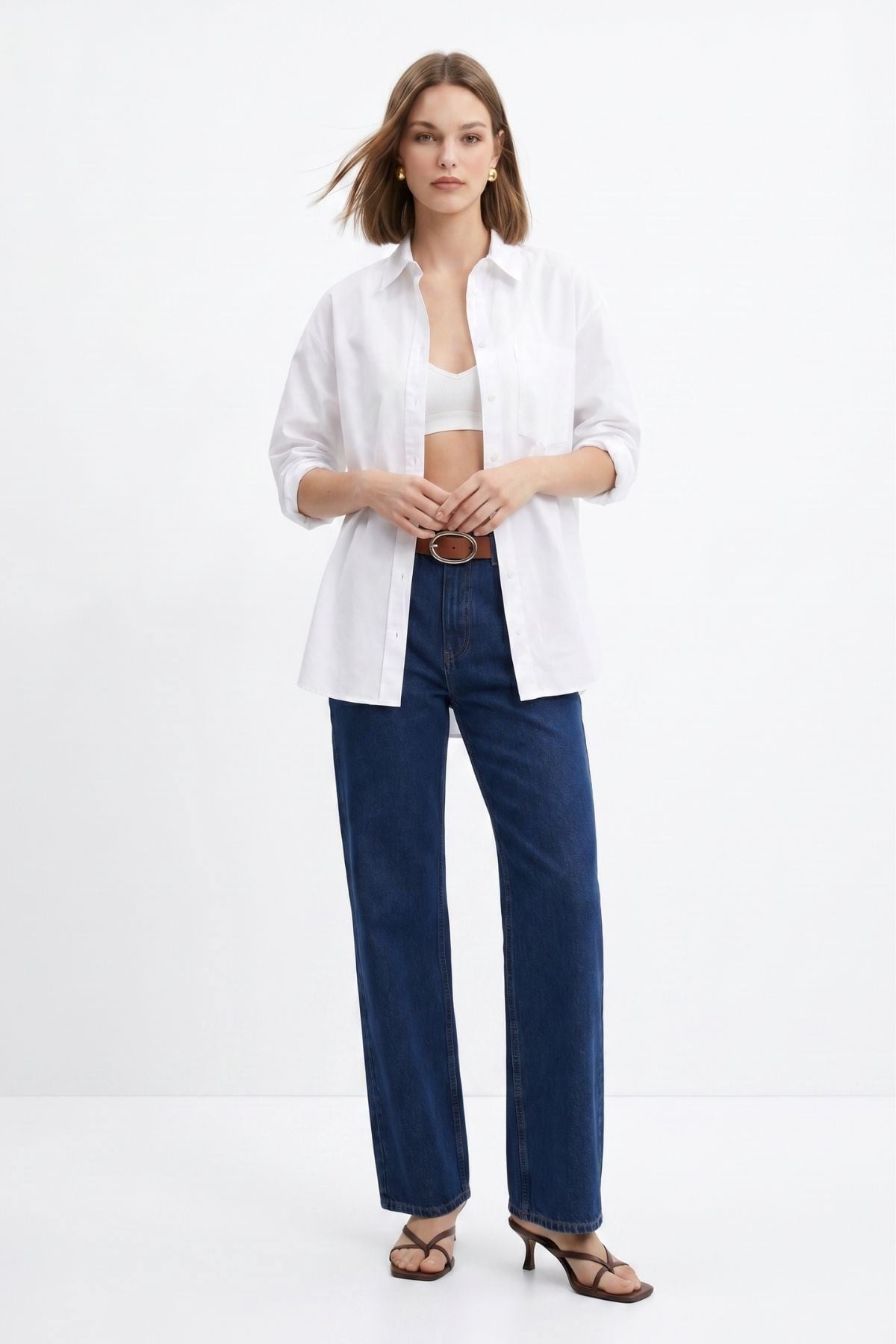 Koyu Mavi Yüksek Bel Kemerli Jean 3069 2