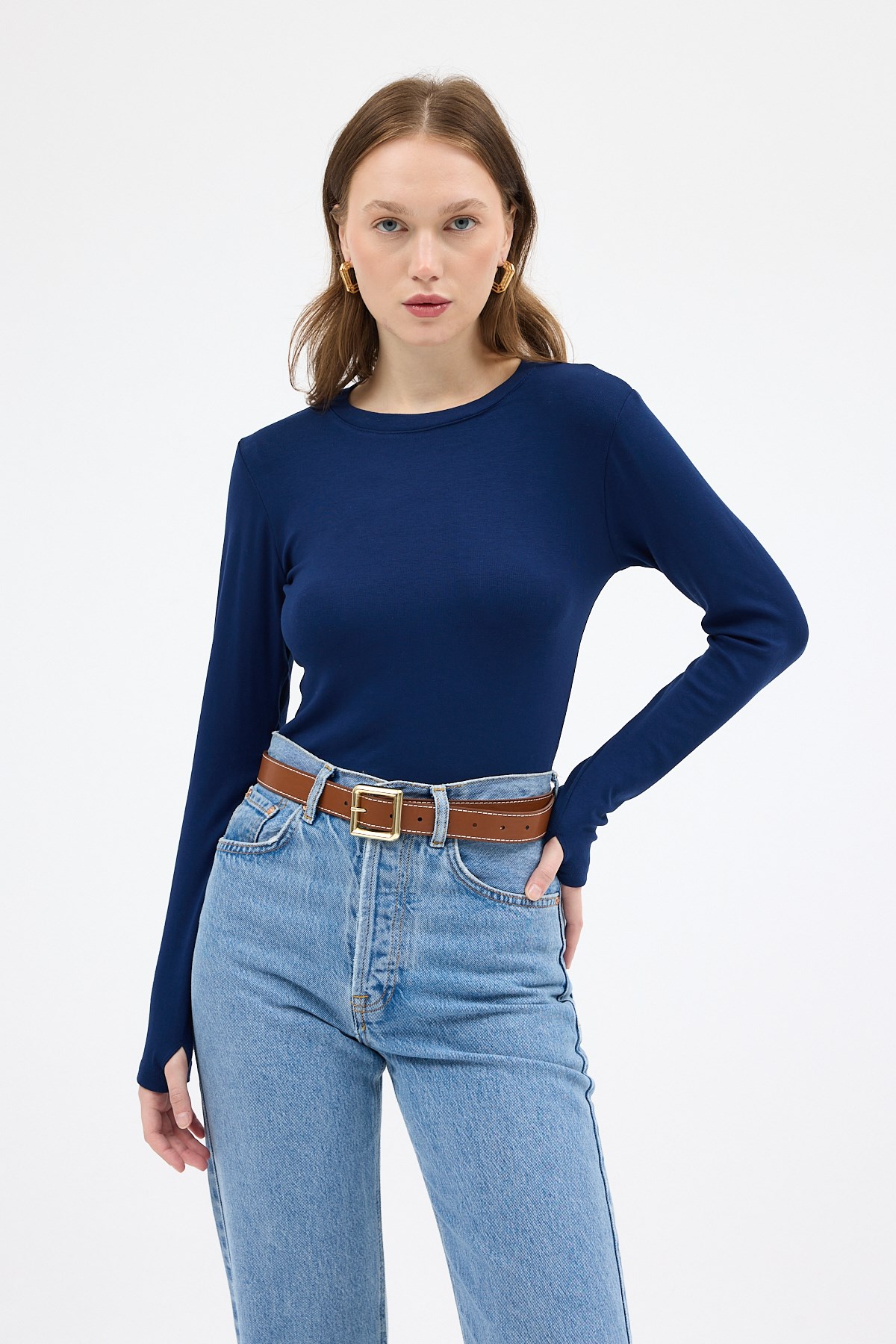 Laci Premium/Viskoz Yumuşak Kumaşlı Parmak Geçmeli Crop Bluz 8162A