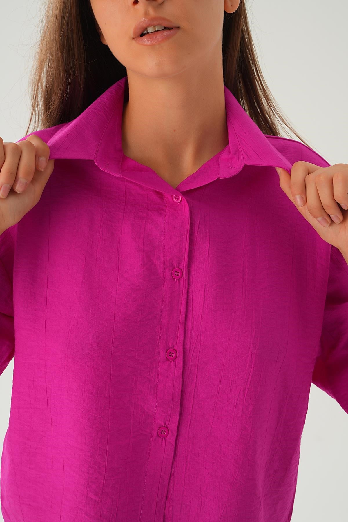 Oversize Kısa Gömlek 4159A Fuşya 5