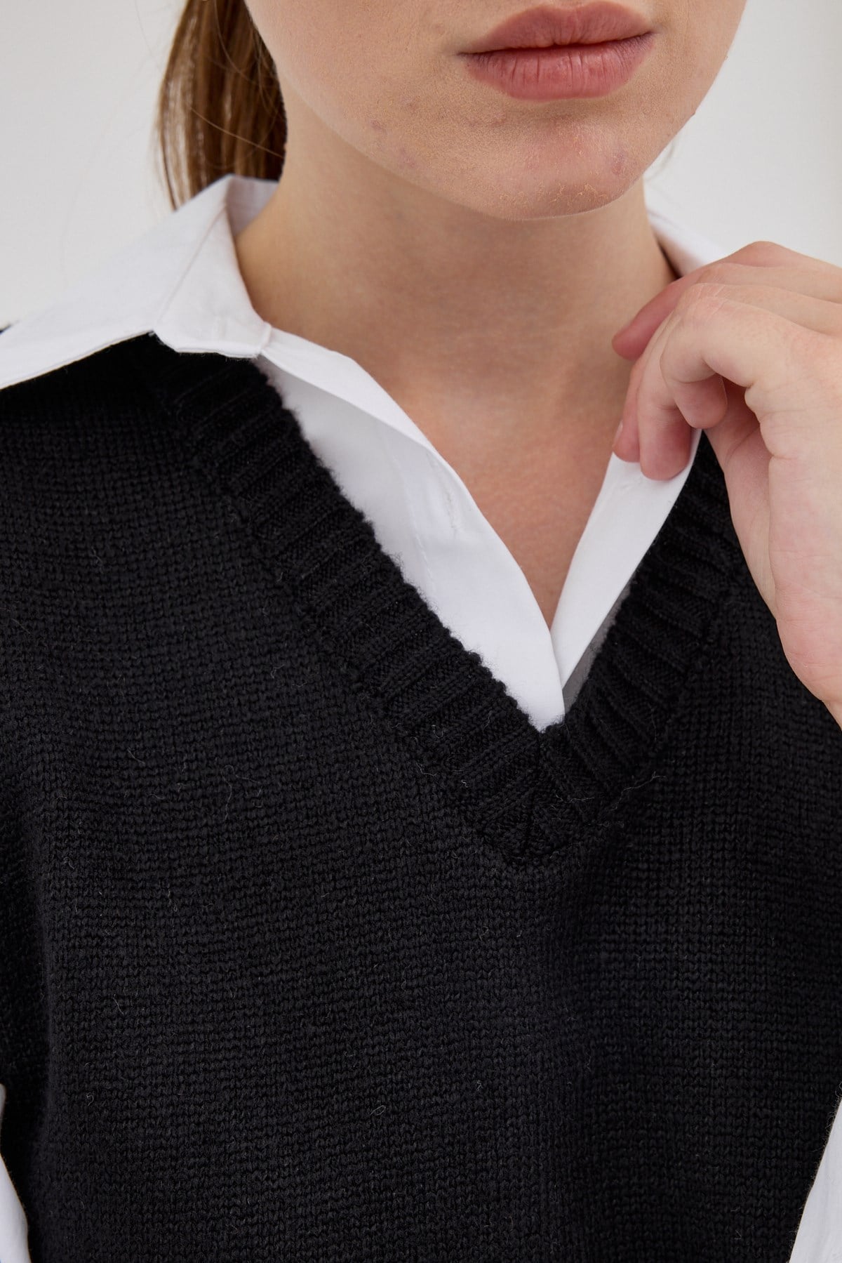 Siyah Oversize V Yaka Kadın Süveter 2292 4