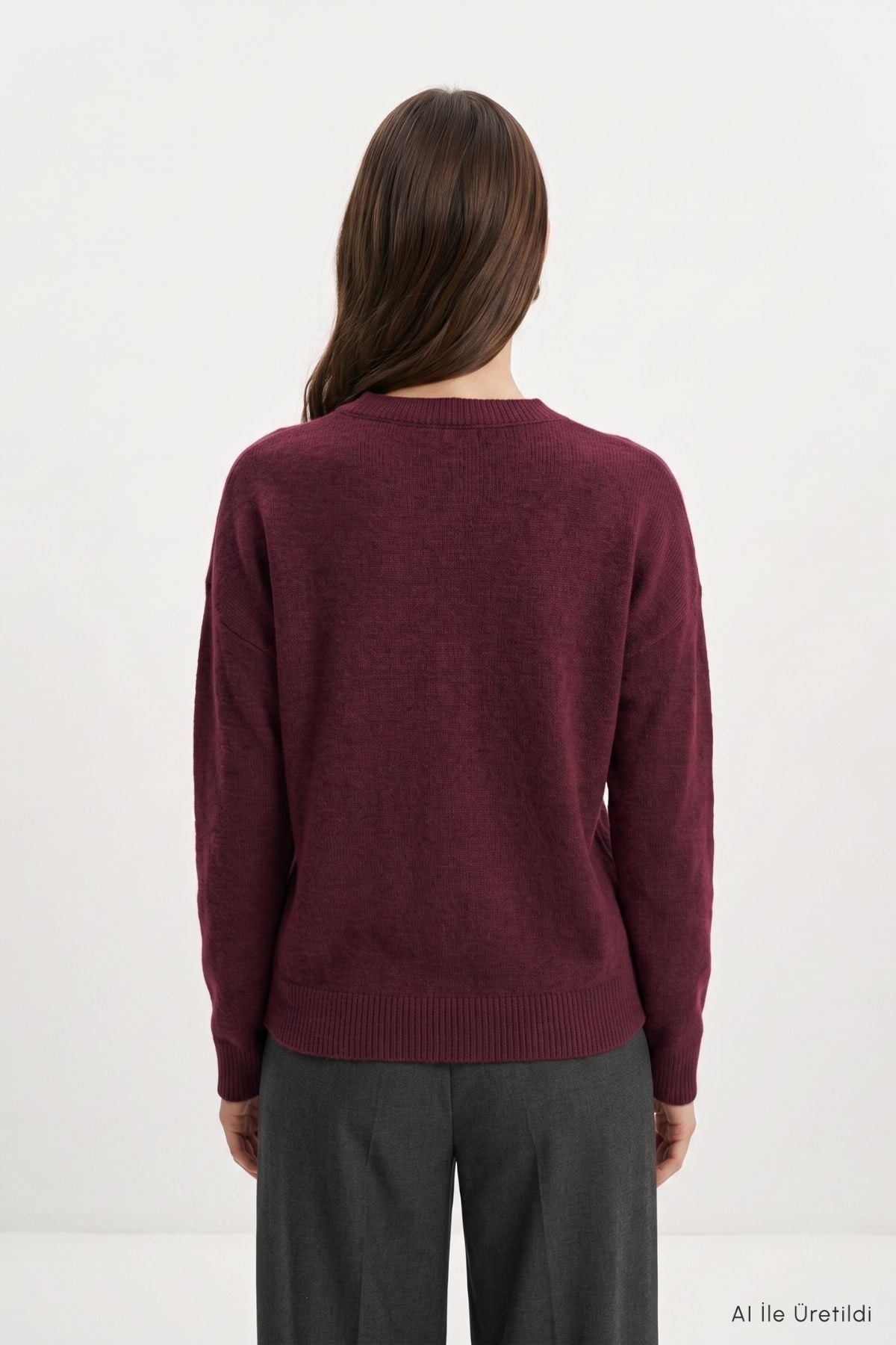 Çiçek Nakış Kazak 70056 Bordo 4