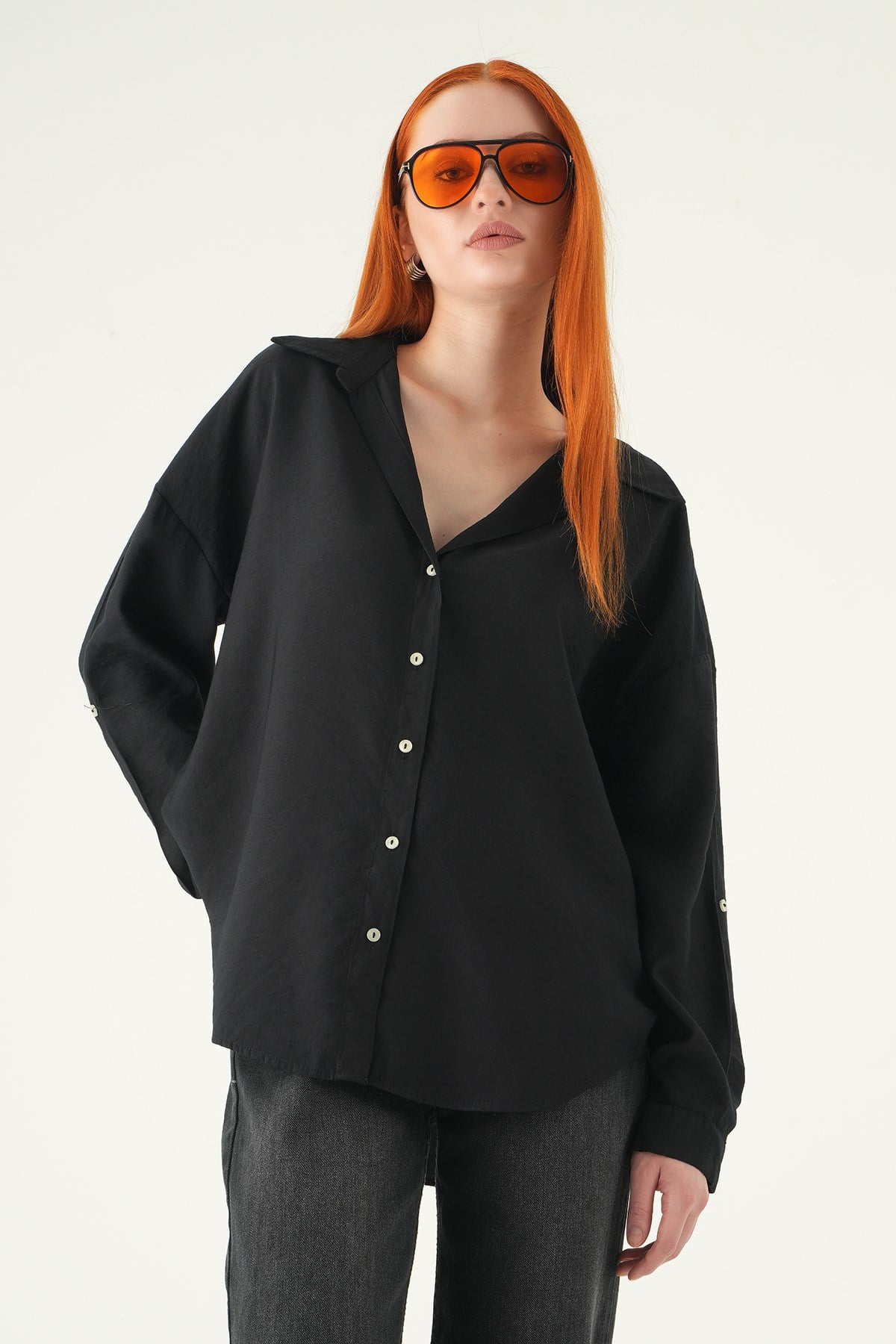 Siyah Oversize Gömlek 2893 2