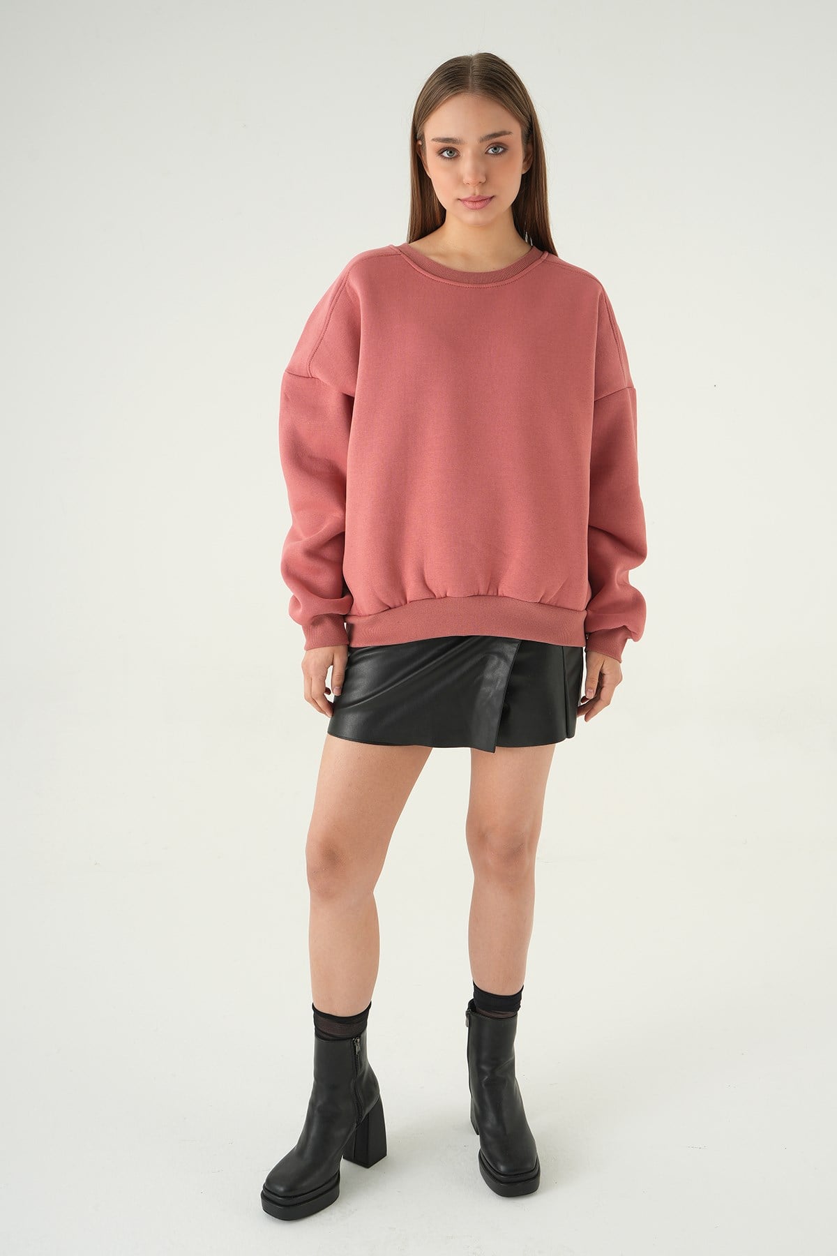 Bisiklet Yaka Sweat 1029 Gül Kurusu 3