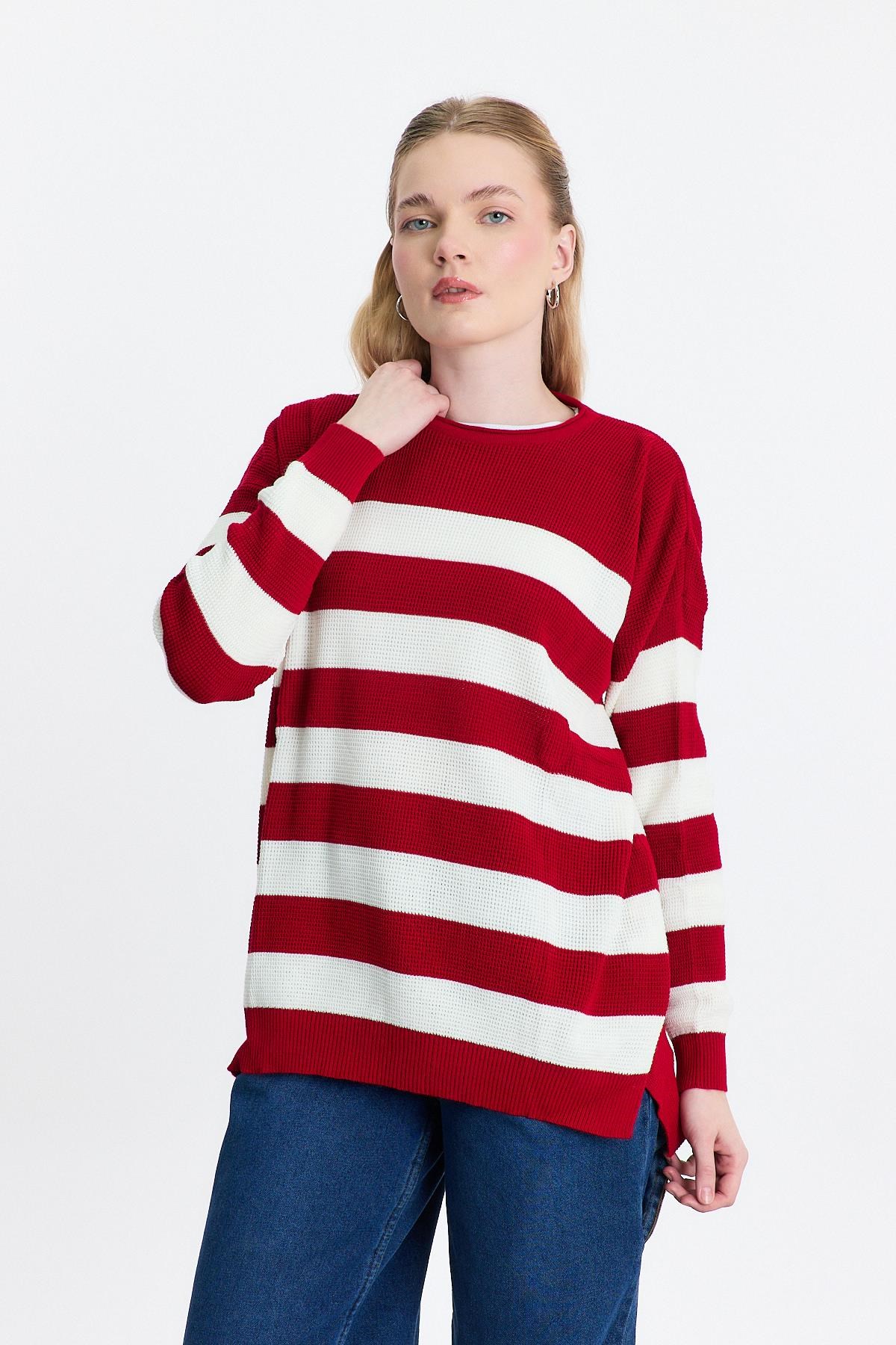 Bisiklet Yaka Çizgili Tunik 5380 Kırmızı 7