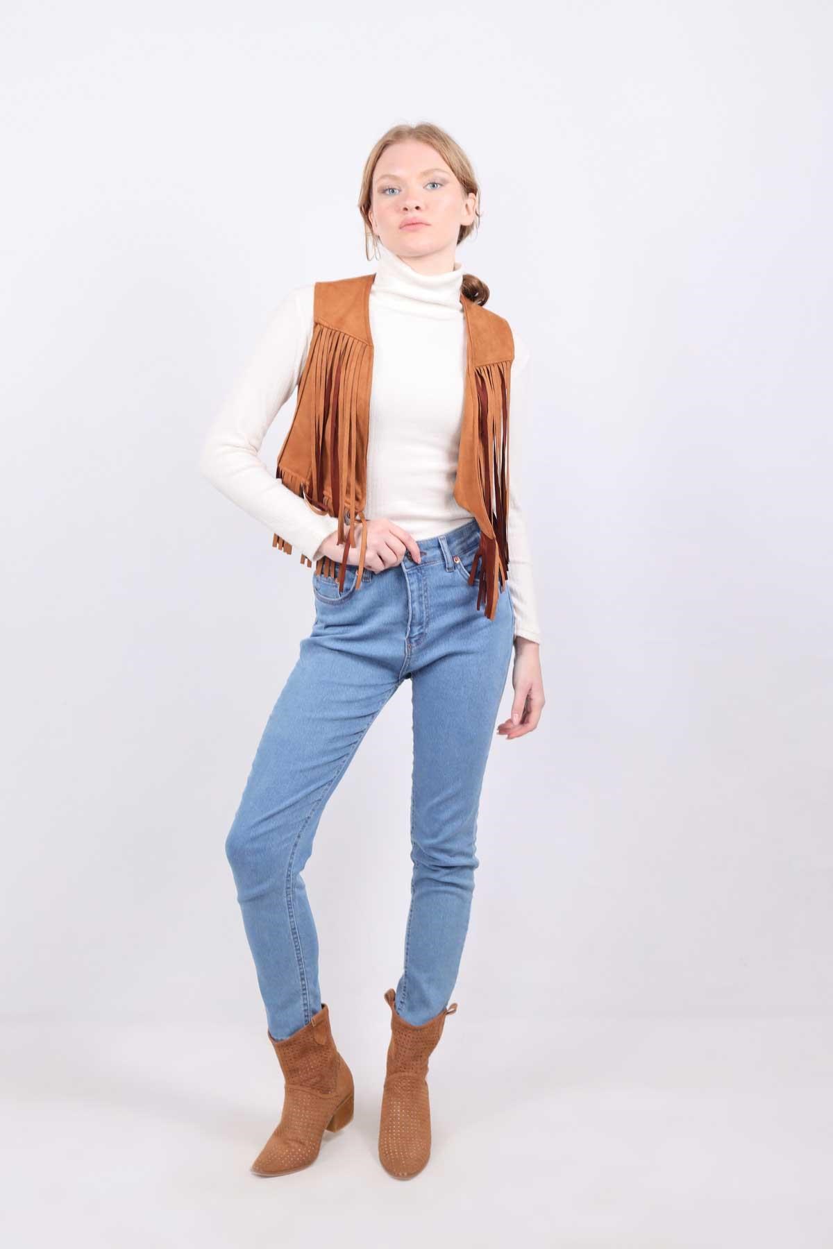 Püskül Detay Yelek 5019 Taba 8