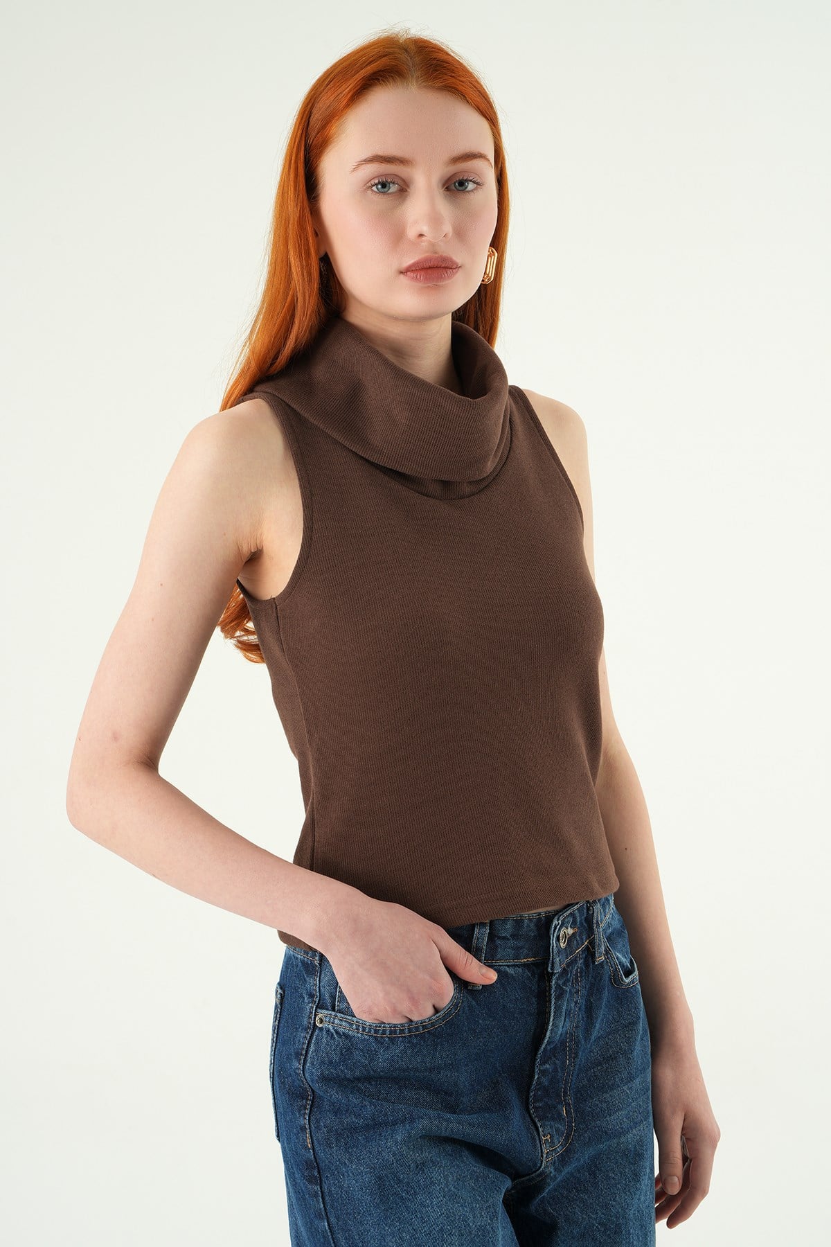Sıfır Kol Bluz 3118A Kahve 2