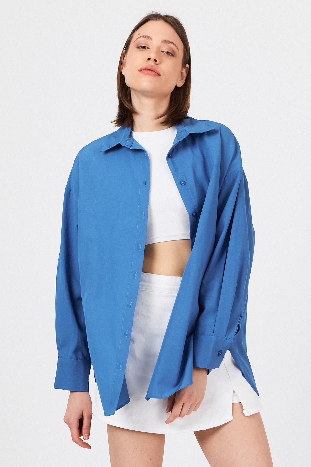 İndigo Oversize Basic Uzun Gömlek 4664A 2