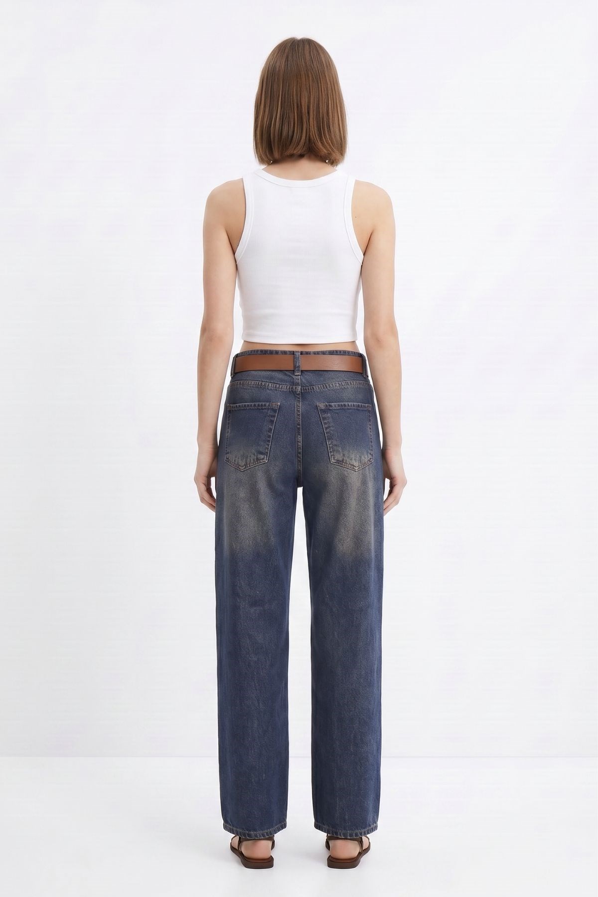 Yüksek Bel Kemerli Jean 3069 Tint Kahve 3