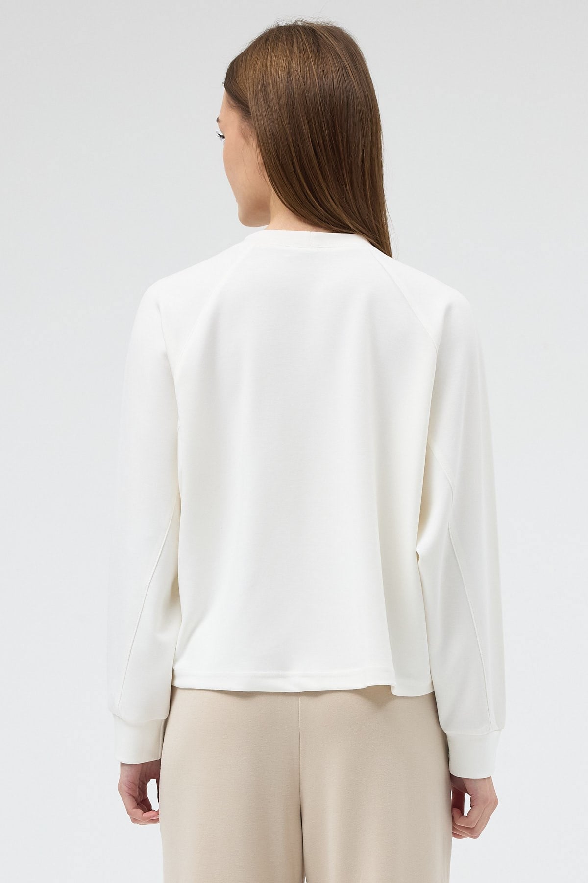 Ekru Oversize Bisiklet Yaka Kadın Sweat 8251A 5