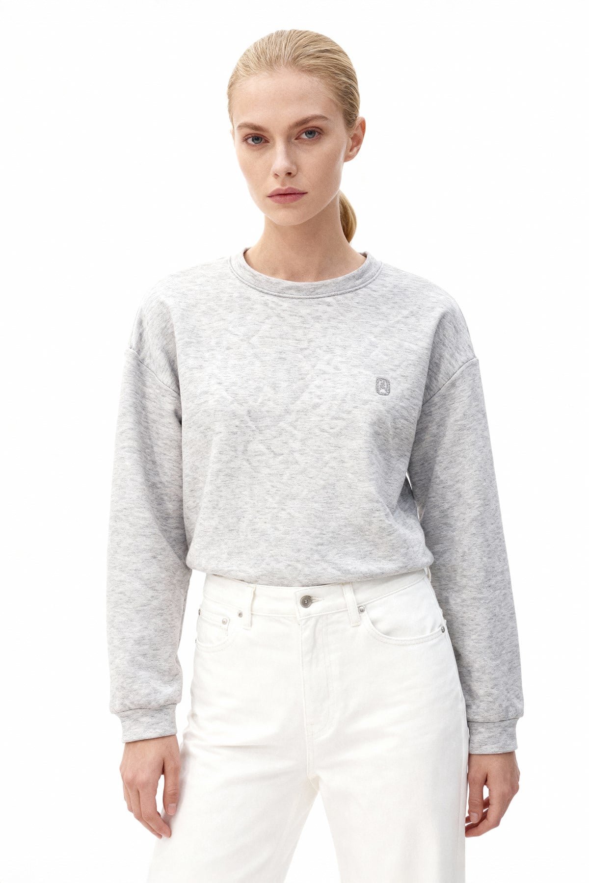 Nakışlı Bisiklet Yaka Sweat 3117A Gri