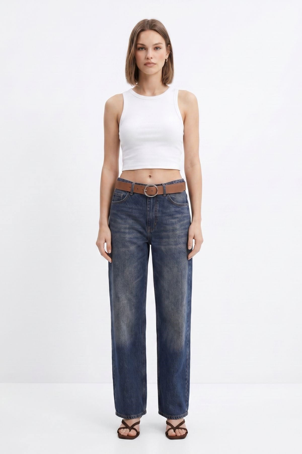 Yüksek Bel Kemerli Jean 3069 Tint Kahve 2