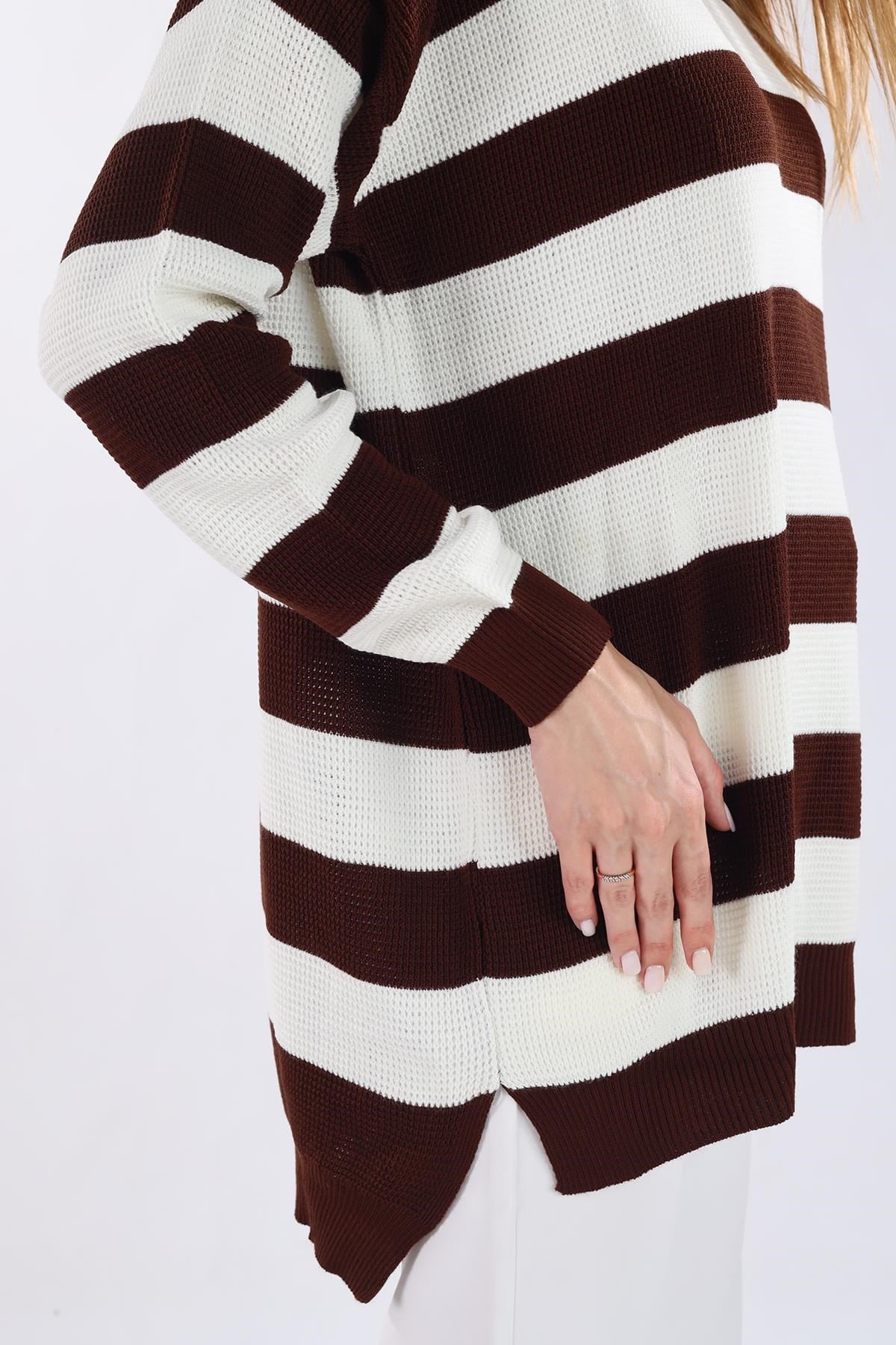 Bisiklet Yaka Çizgili Tunik 5380 Acı Kahve 4