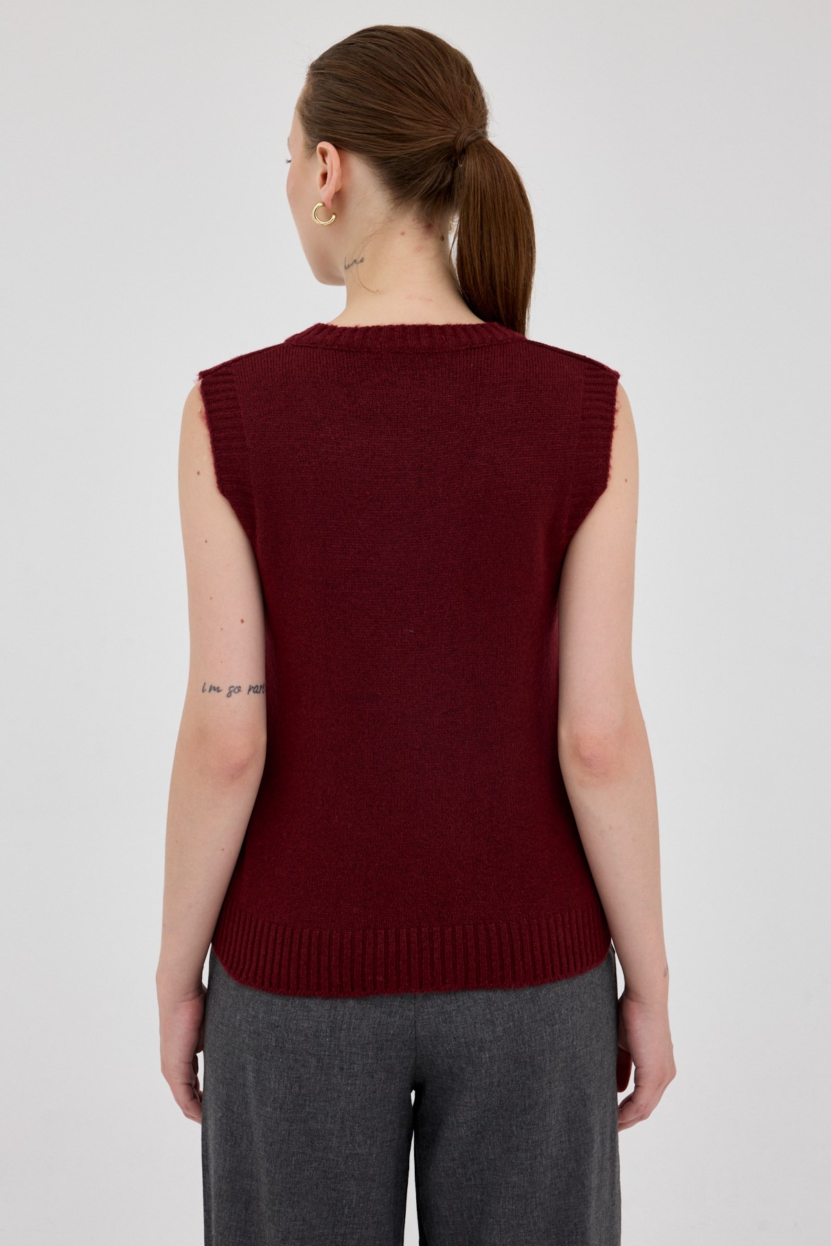 Bordo Oversize V Yaka Kadın Süveter 2292 5